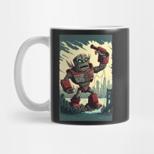 giant robot cyborg attacking the city - Japanese style Mug